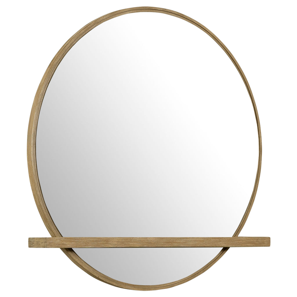 Benson Sand Wash Round Dresser Mirror with Rubberwood Frame, 37.5-Inch Diameter, Wood Finish