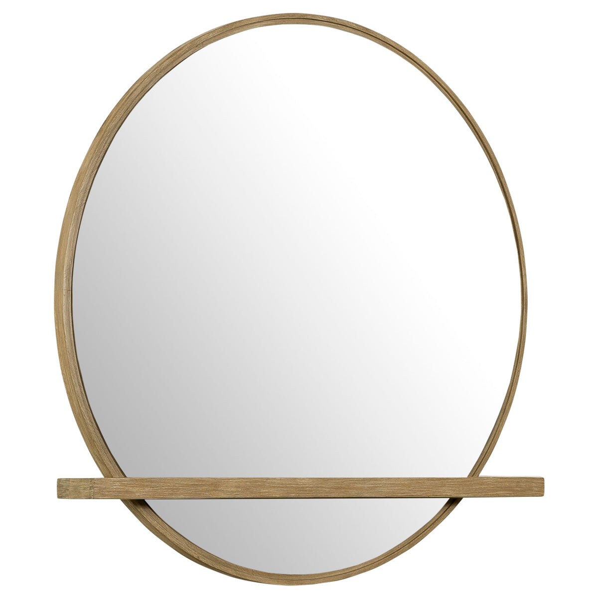 Benson Sand Wash Round Dresser Mirror with Rubberwood Frame, 37.5-Inch Diameter, Wood Finish