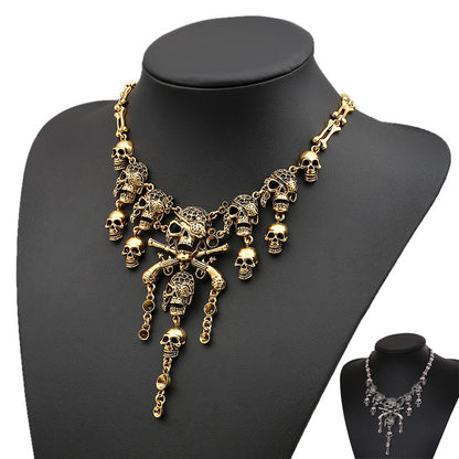 Vintage Skull Tassel Necklace Halloween Punk Sweater Necklace