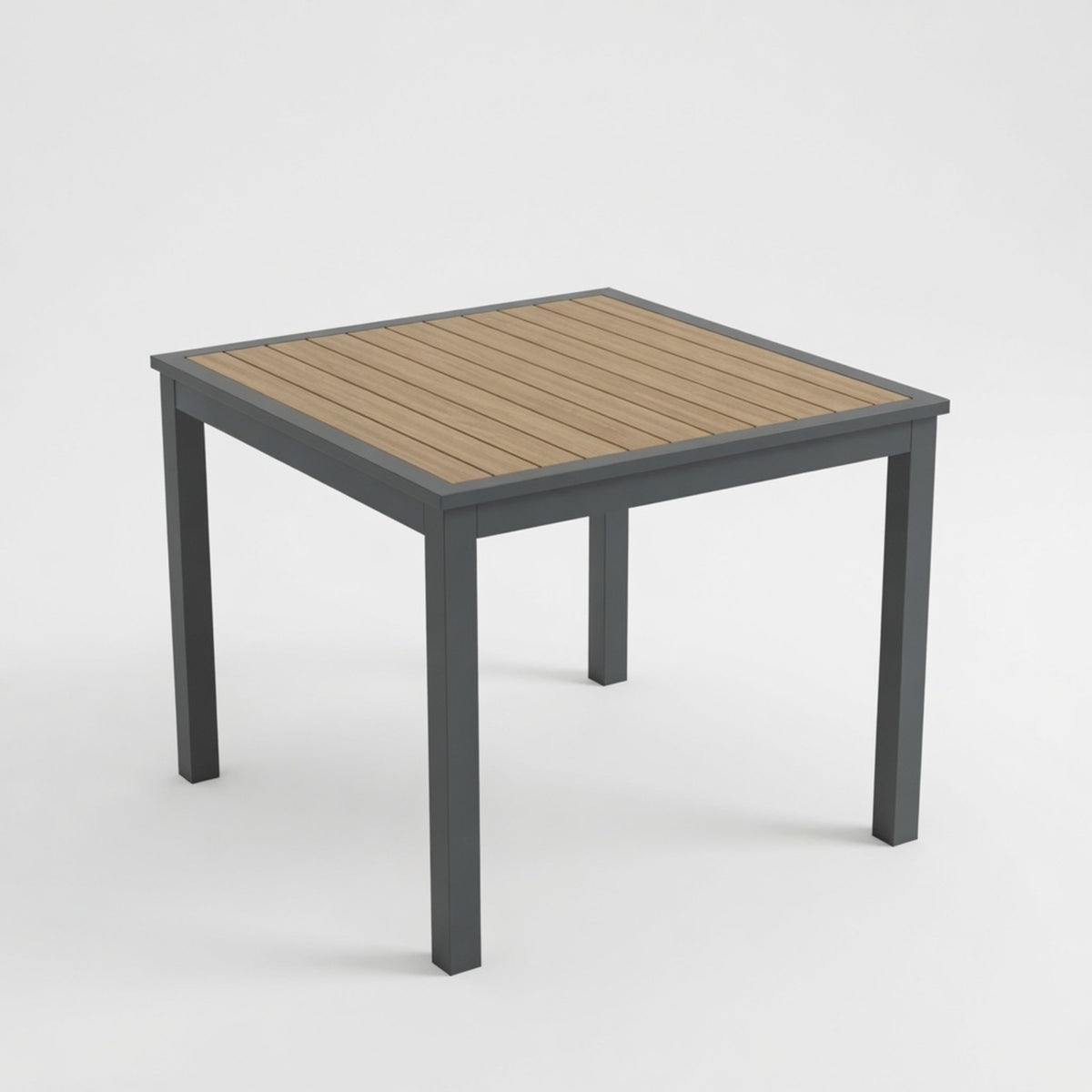 Grey Aluminum Outdoor Square Patio Table – HDPS Slatted Dining Table, 35.4' x 35.4', Rust-Resistant Frame, All-Weather Ready