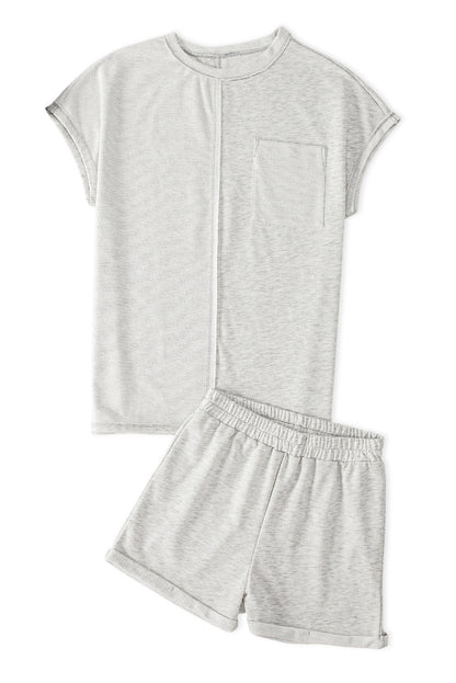 Khaki Exposed Seam Chest Pocket Tee and Shorts Set - Eloy Royal