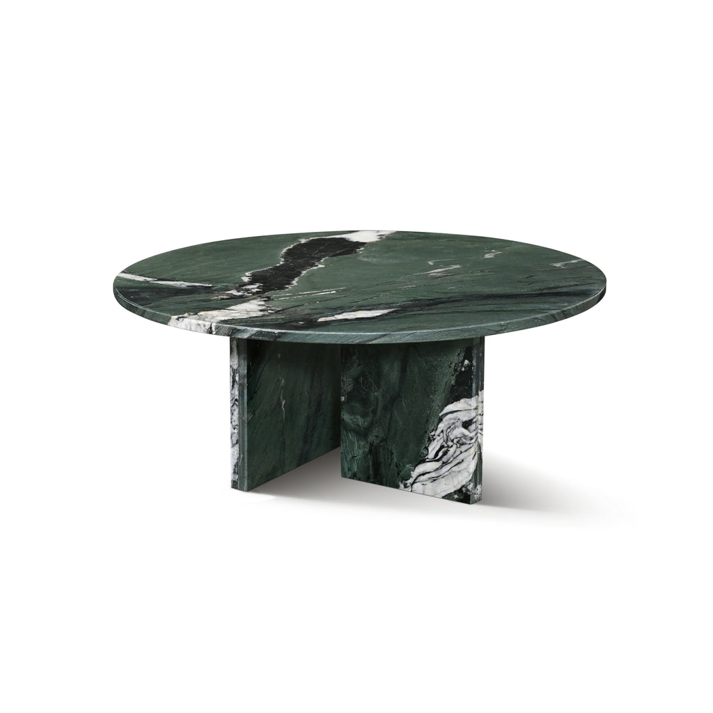 Green Natural Marble Coffee Table, Living Room Centerpiece, Genuine Stone, Ø27.6 h12.6 Inch, Elegant Marble Design