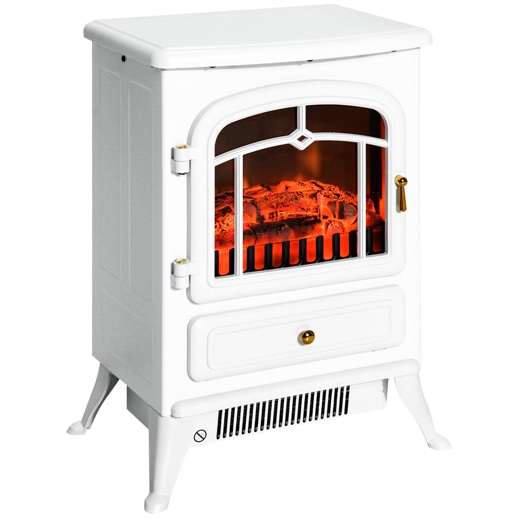 22' Electric Fireplace Heater, Freestanding Fire Place Stove with Realistic LED Flames and Logs, and Overheating Protection, 750W/1500W, White