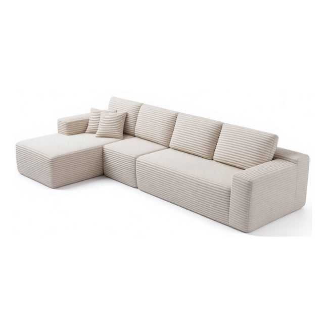 134' Modern Minimalist Modular Sectional Couch, Comfort L Shaped 4-Seat Lounge Sofa for Living Room, Left Hand Facing