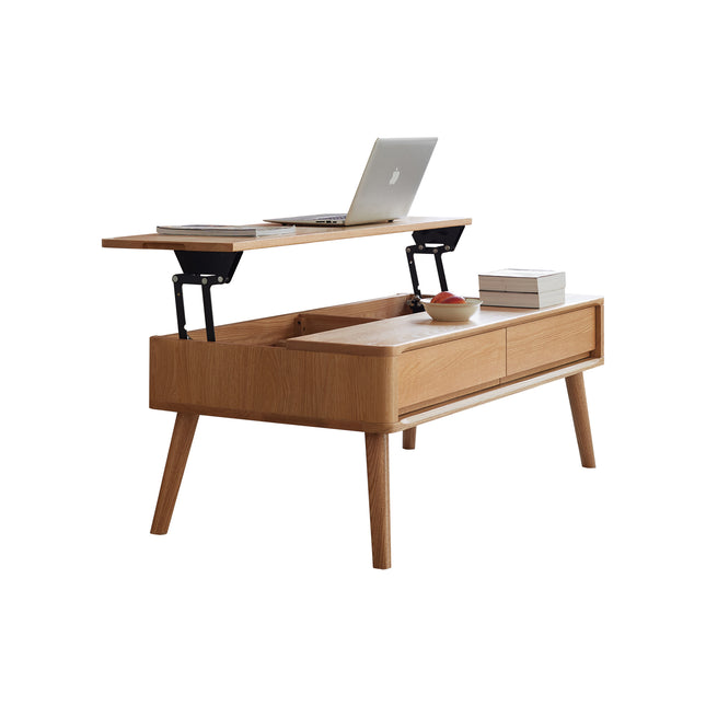 Elevating Center Table Low Table 100% Solid Oak Wood Top Plate Desk