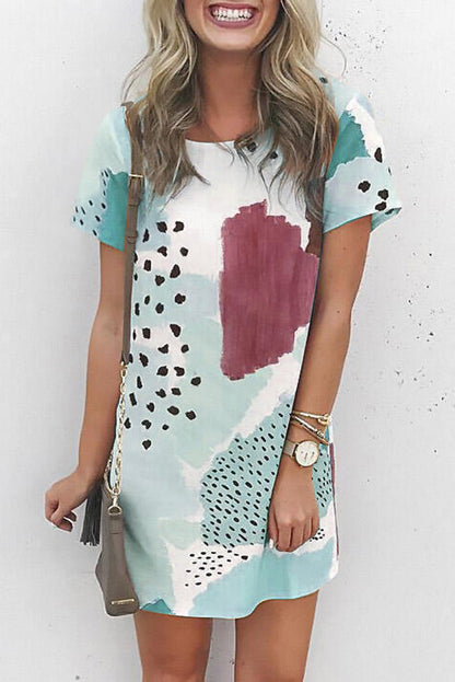 Tie Dye and Spotted Print Color Block Casual T Shirt Summer Dress - Eloy Royal