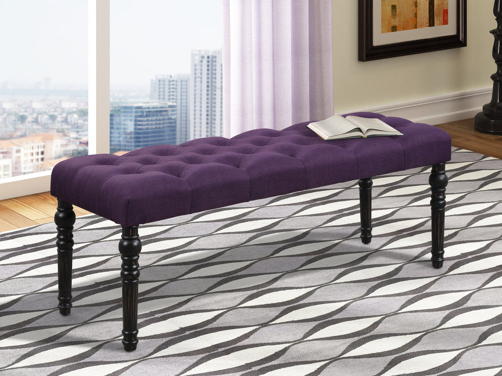 Leviton Fabric Tufted Turned Leg  Dining Bench, Purple