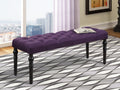Leviton Fabric Tufted Turned Leg  Dining Bench, Purple