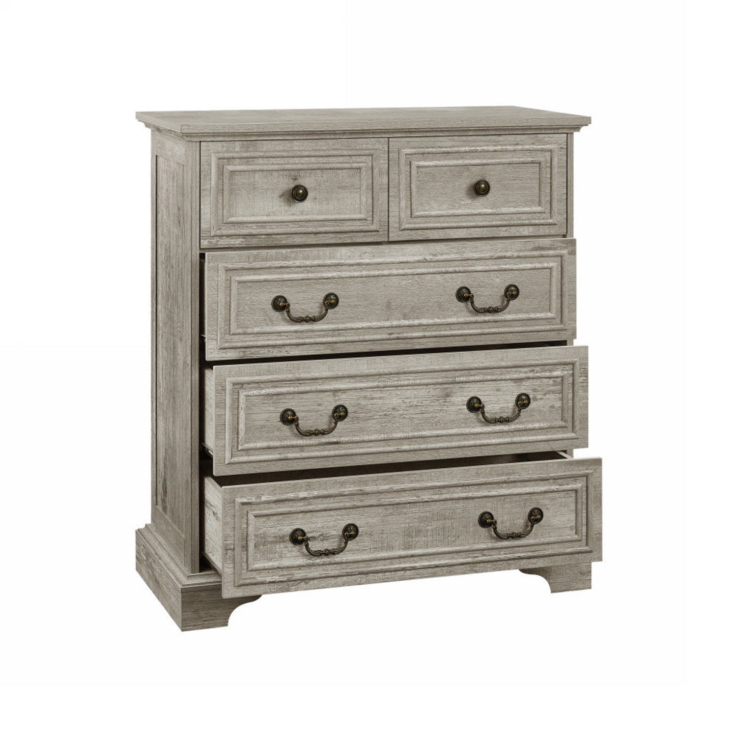 Farmhouse Vintage Design 5 Drawers Dresser with Natural Texture, Antique White, Engineered Wood, 35.43H x 31.50L inches