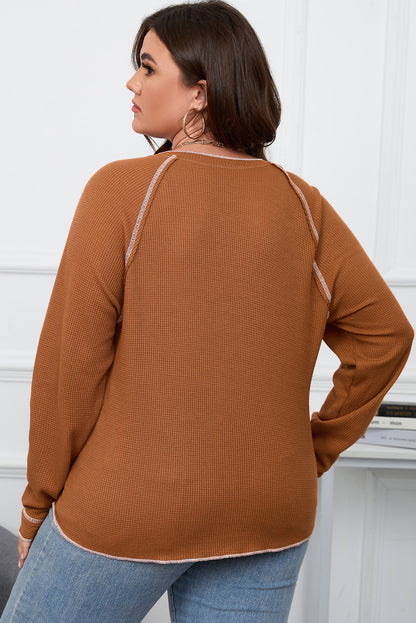 Chestnut Exposed Seam Detail Plus Size Textured Top - Eloy Royal