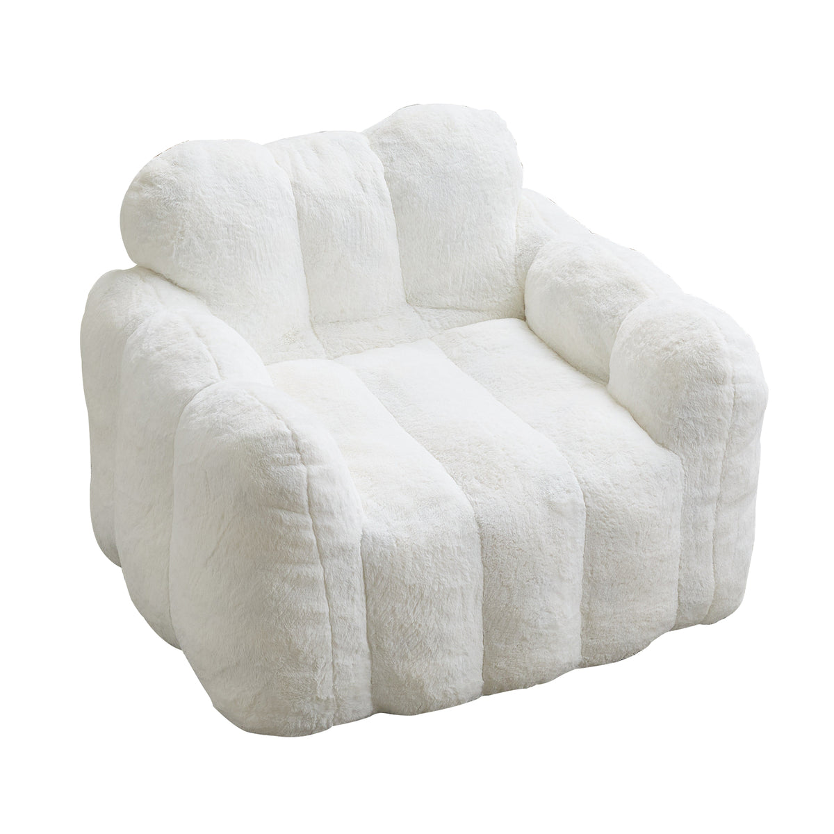 Lotus Style Compression Sofa Adult Bean Bag with Pull Ring, White Faux Fur, 43.7 x 39.8 x 26.8 Inches