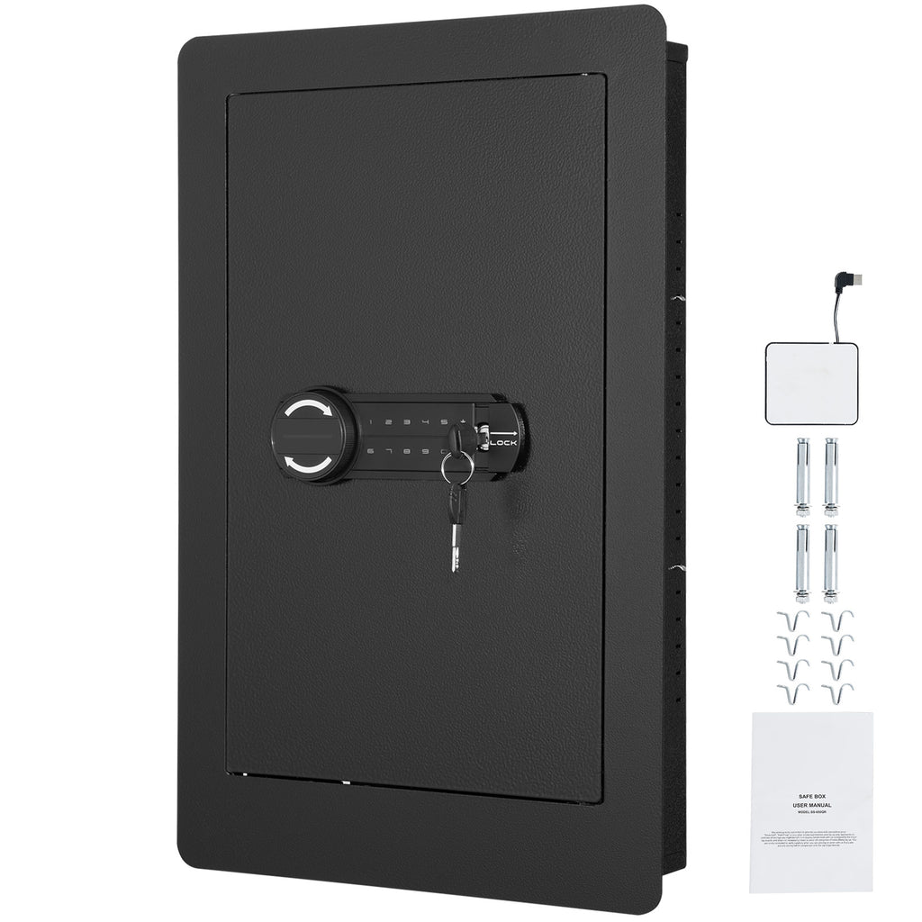 25.59' Tall Wall Safe, 3-Tier Hidden Wall Safe with Keypad, 3 Removable Shelves & 6 Key Holders, Q235 Cold-Rolled Steel In Wall Safe with LED Light & Vibration Alarm for Money, Jewelry, Passport