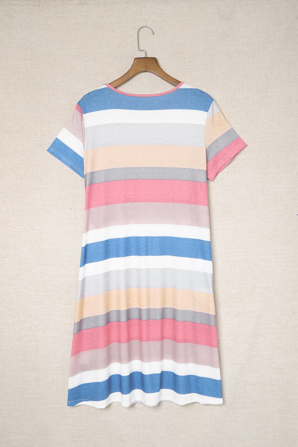 Multicolor Striped Casual Pocket Color Block T Shirt Dress - Eloy Royal