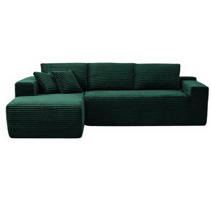 106.5' L-Shaped Corduroy Upholstered 3-Seat Lounge Sofa with Chaise, Left Hand Facing