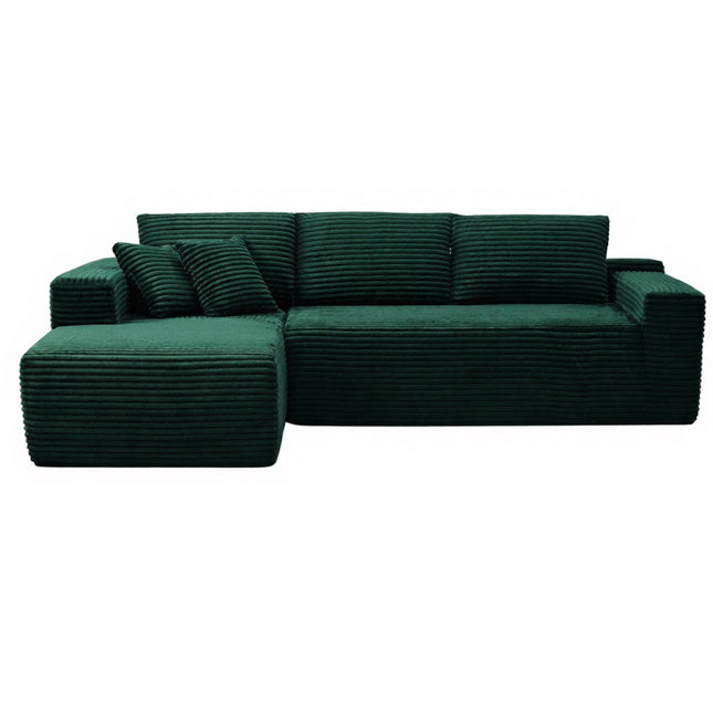 106.5' L-Shaped Corduroy Upholstered 3-Seat Lounge Sofa with Chaise, Left Hand Facing