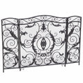 Mariella Traditional Floral Iron Fireplace Screen with Ornate Design in Black Brushed Silver Finish