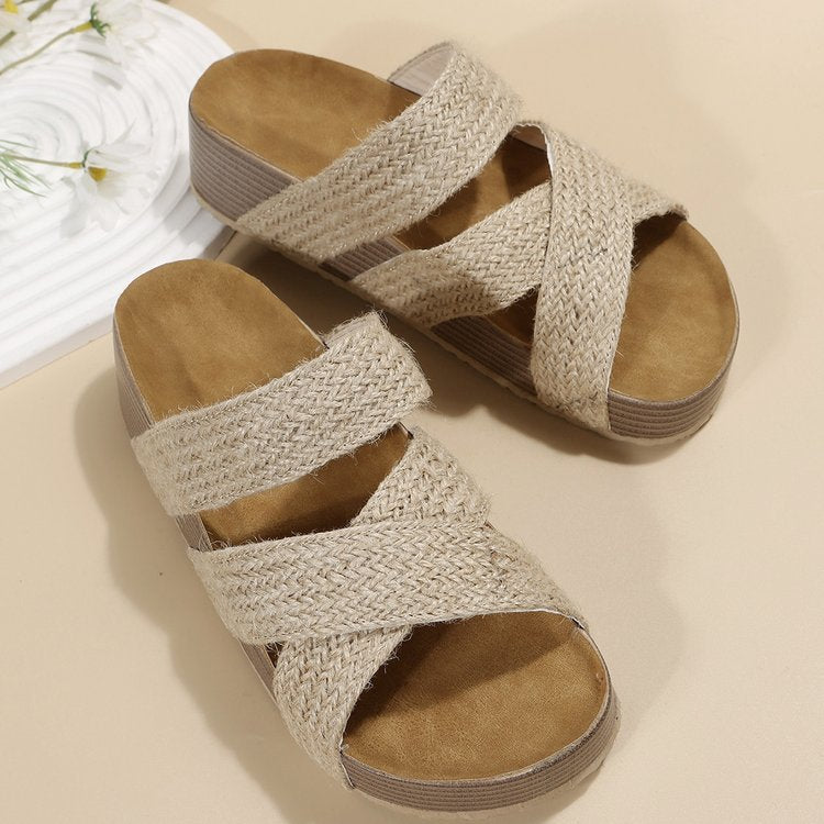 Woven Cross-strap Slippers Summer Platform Sandals Women Flat Beach Shoes - Eloy Royal