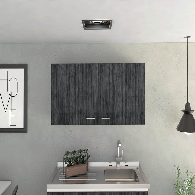 Wall cabinet 19'H, two Doors, two internal Shelves, White/smoked oak
