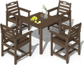 HDPE Outdoor Dining Set, All-Weather Outdoor Dining Table Set of 5 with 2' Umbrella Hole, Outdoor Patio Dining Set for Garden, Poolside, Backyard, Deck, Brown