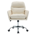 Modern Office Chair with Adjustable Height, White PU Leather Upholstery, Metal Frame for Office, Bedroom, Dressing Table Use