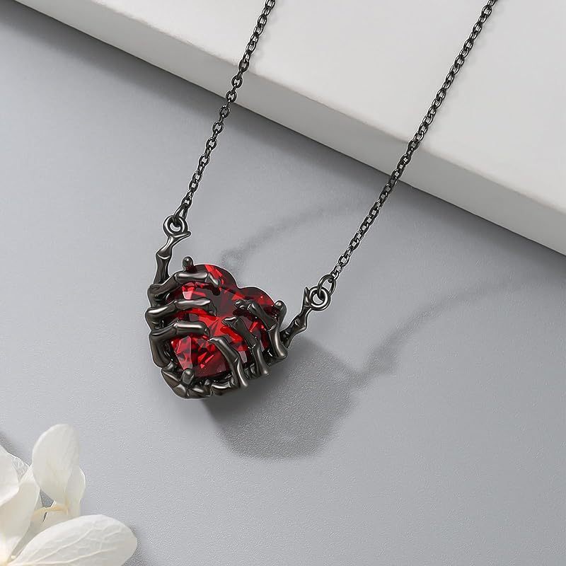 Retro Fashion Dark Red Love Ghost Claw Pendant Necklace