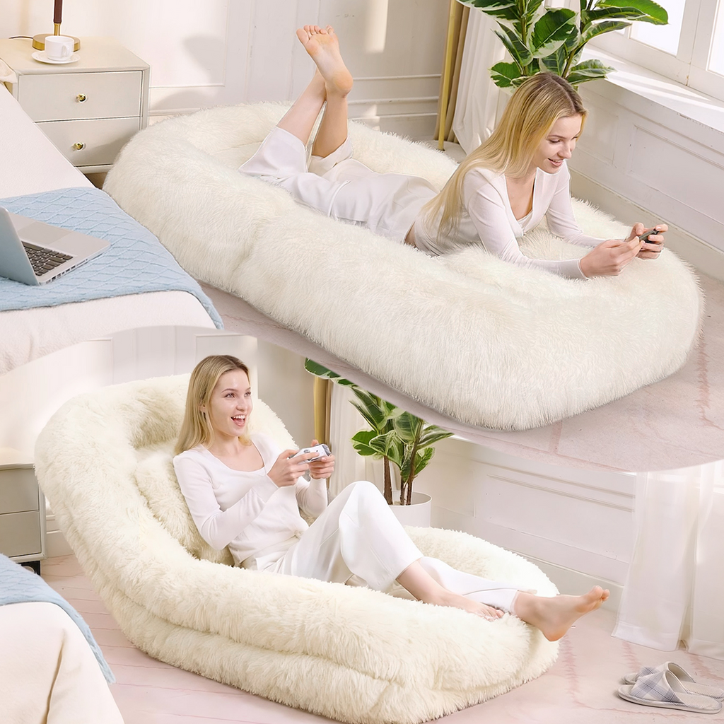 [NEW ARRIVED] [VIDEO PROVIDED] Human Dog Bed,Lazy Sofa,5-Position Adjustable Convertible,Floor Gaming Chair,bedroom, living room,Suitable for gaming, meditation,relaxation,Plush Fabric,Beige