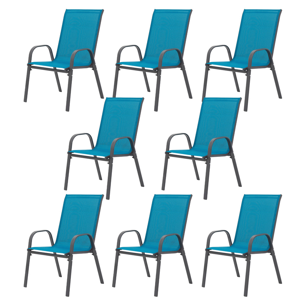 8 Piece Patio Chairs, Outdoor Camping Chairs with Breathable Textilene Fabric, Set of 2 Garden Chairs with Armrest High Backrest for Garden Patio Pool Beach Yard Space Saving ( Blue)