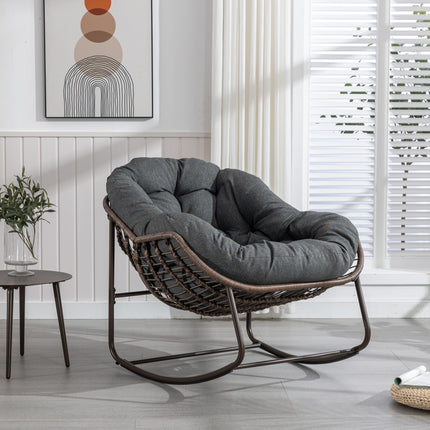 Outdoor Rattan Rocking Chair with Padded Cushion Rocker Recliner Chair Outdoor for