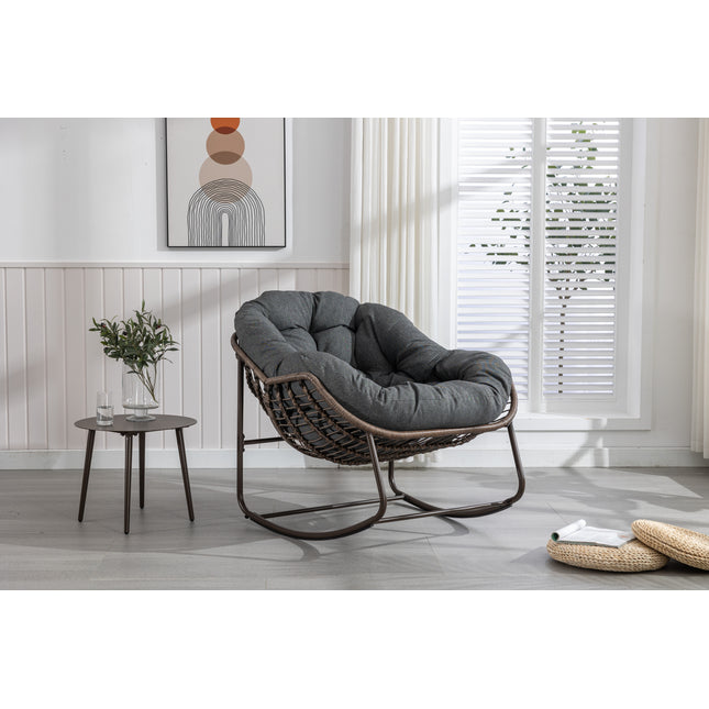 Outdoor Rattan Rocking Chair with Padded Cushion Rocker Recliner Chair Outdoor for