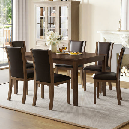Modern 7-Piece Dining Table Set with 6 Upholstered Chairs, Wooden  Rectangular Dining Table Set for 6 with Chairs, for Dining Room, Kitchen, Restaurant, Walnut