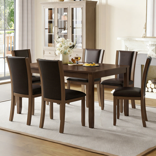 Modern 7-Piece Dining Table Set with 6 Upholstered Chairs, Wooden  Rectangular Dining Table Set for 6 with Chairs, for Dining Room, Kitchen, Restaurant, Walnut