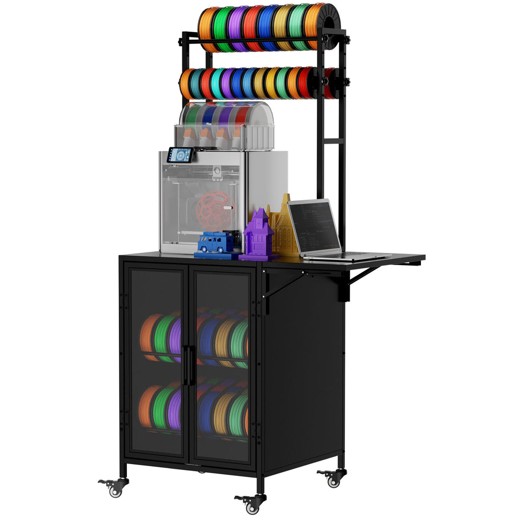 3D Printer Stand with Filament Storage Cabinet , 35.8' x 23.2' Heavy Duty Large 3D Printer Table Cart with 360° Rolling & Foldable Side Table, Dustproof and Moisture-Proof for Workshop Studio Office