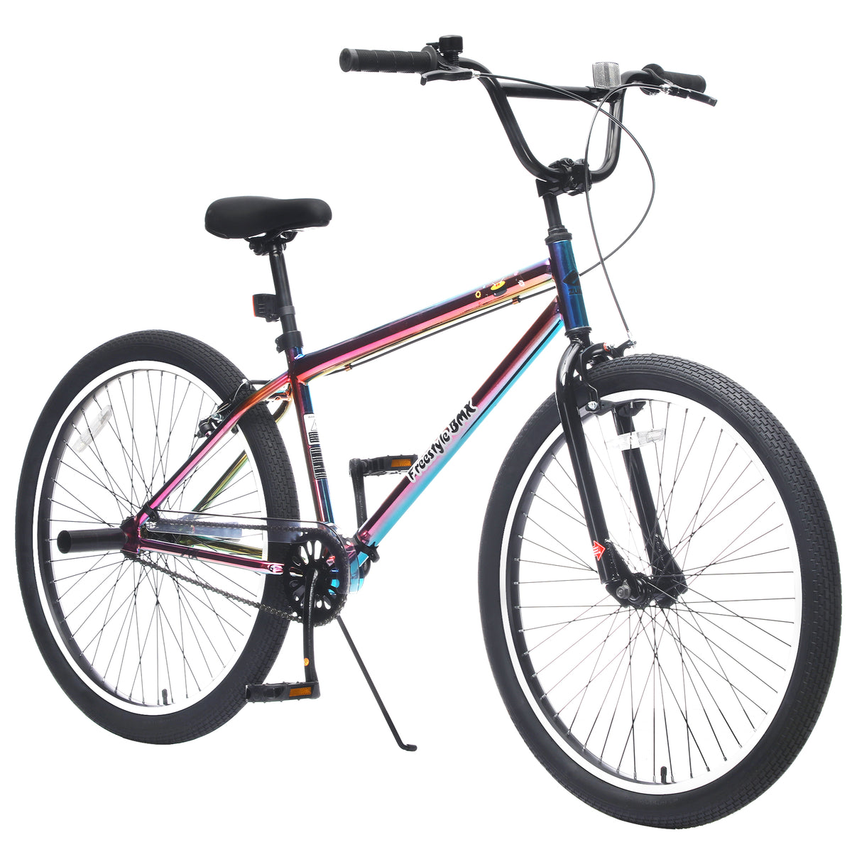 26 Inch Freestyle Bike for Teens, Steel Frame Single-Speed Bicycle with 2 Pegs , Front Caliper Brake and Rear V Brake, Bicycle for Boys and Girls Ages 14+