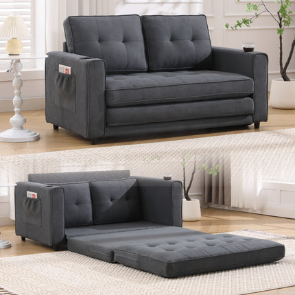 3-in-1 Upholstered Futon Sofa Convertible Sofa bed with Foldable Tufted Loveseat with