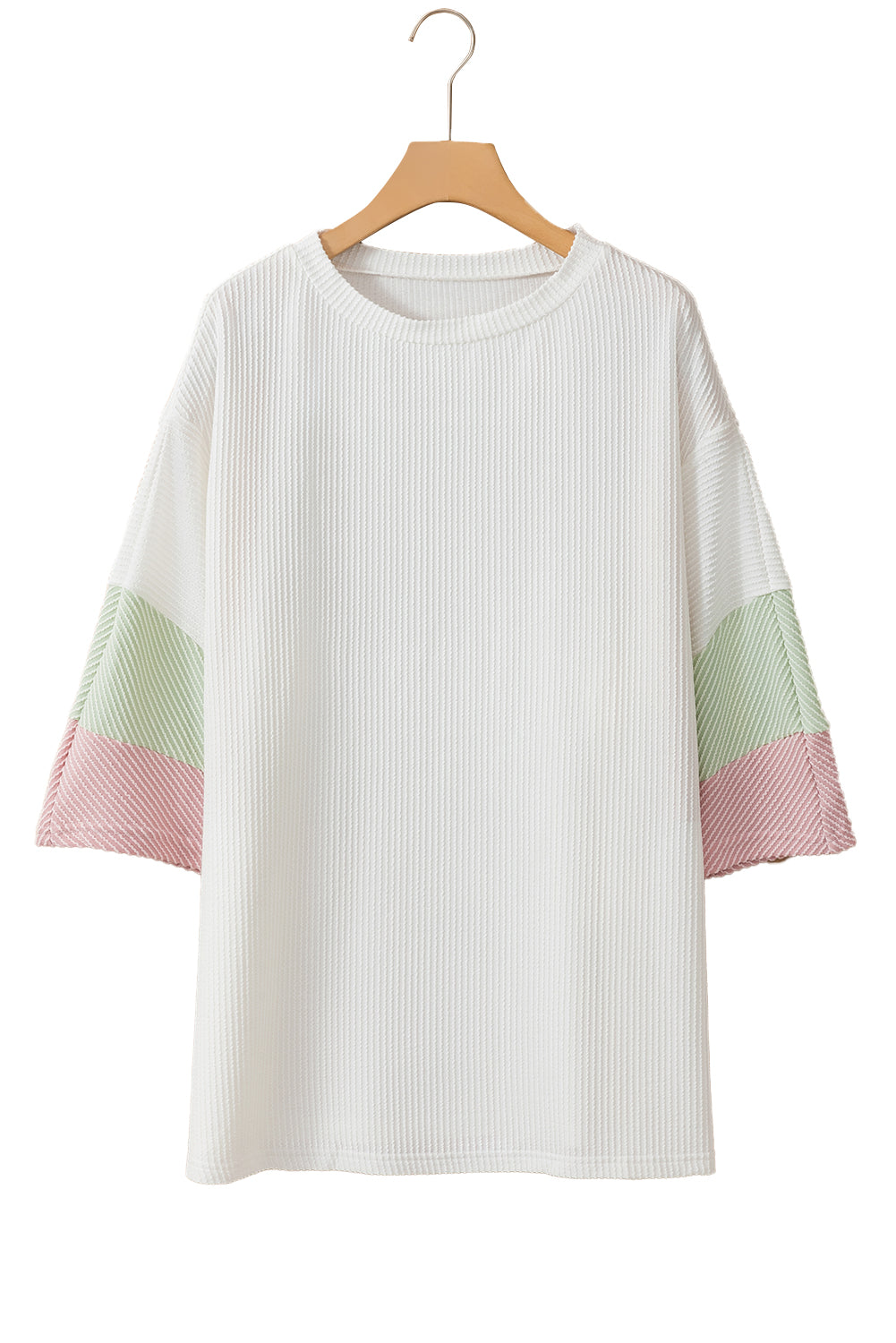 White Textured Colorblock Patchwork Half Sleeve Plus T Shirt - Eloy Royal