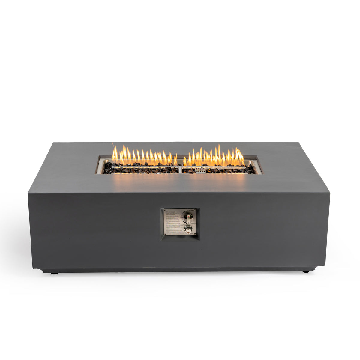 Volon Modern Rectangular Fire Pit Table in Light Gray with Fiber Concrete Construction, 48-Inch Propane-Powered, 50,000 BTU, Weather Resistant