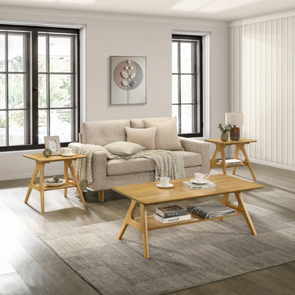 Arona 3-Piece Coffee Table Set, Coffee Table and Two End Tables, Natural Oak Finish