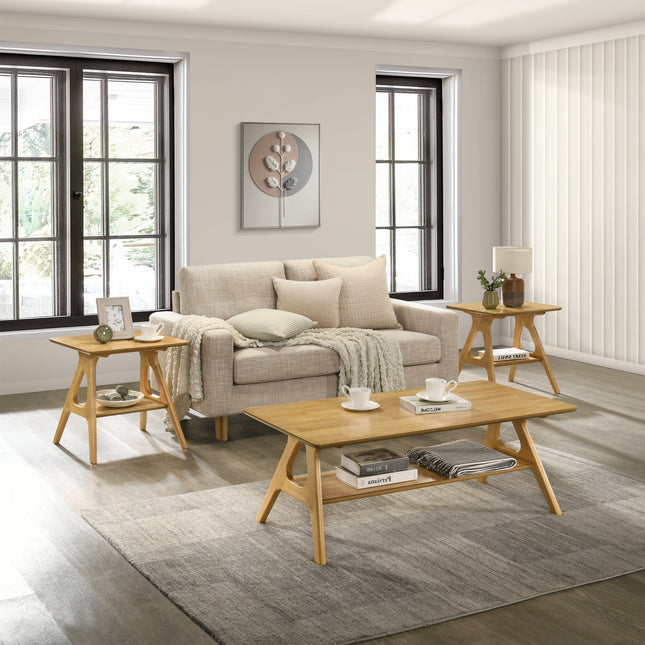 Arona 3-Piece Coffee Table Set, Coffee Table and Two End Tables, Natural Oak Finish