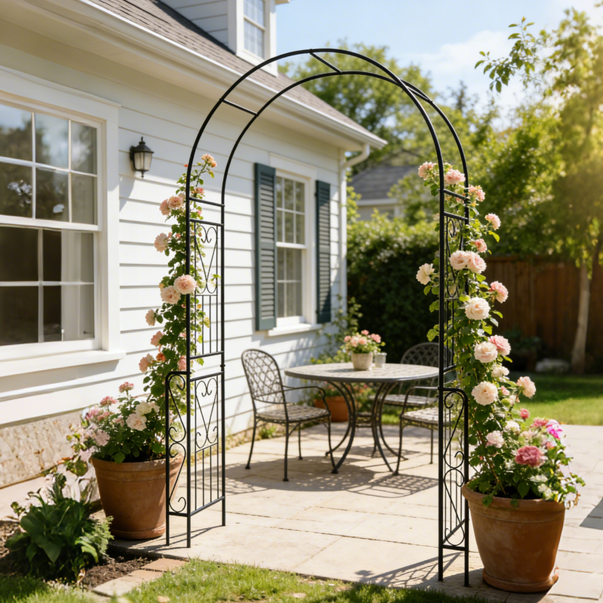 Metal Garden Arch W55'' x H94.5'' Garden Arbor Trellis Climbing Plants Support Rose Arch Outdoor Arch Black