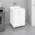 Dunn Freestanding Utility Tub Cabinet with 2 Doors, 2 Interior Shelves, Integrated Utility Sink, and 4 Legs, White