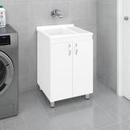 Dunn Freestanding Utility Tub Cabinet with 2 Doors, 2 Interior Shelves, Integrated Utility Sink, and 4 Legs, White