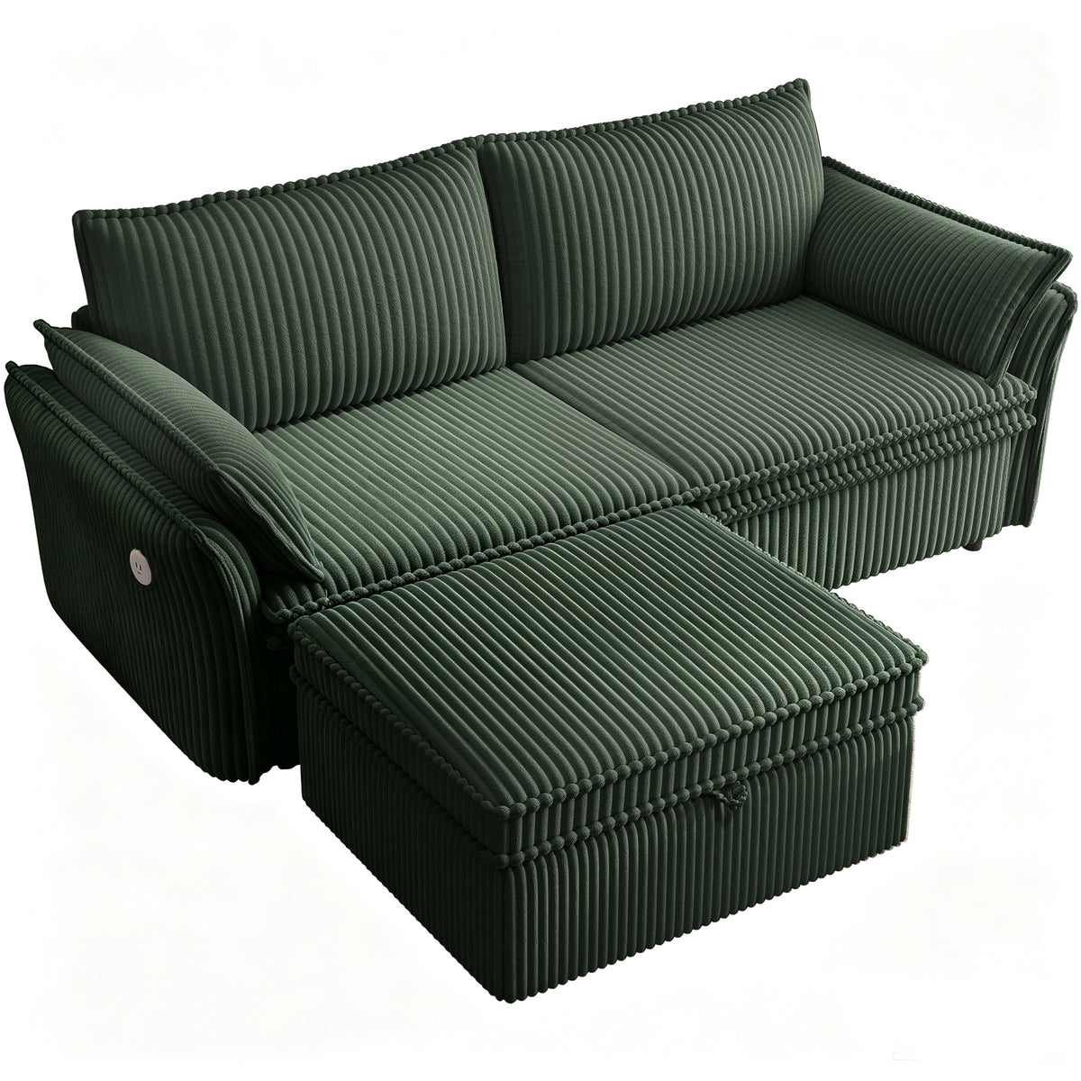 Green Two-in-One Convertible Sofa Bed with Plush Corduroy Fabric, 85-Inch Multi-Functional Living Room Furniture