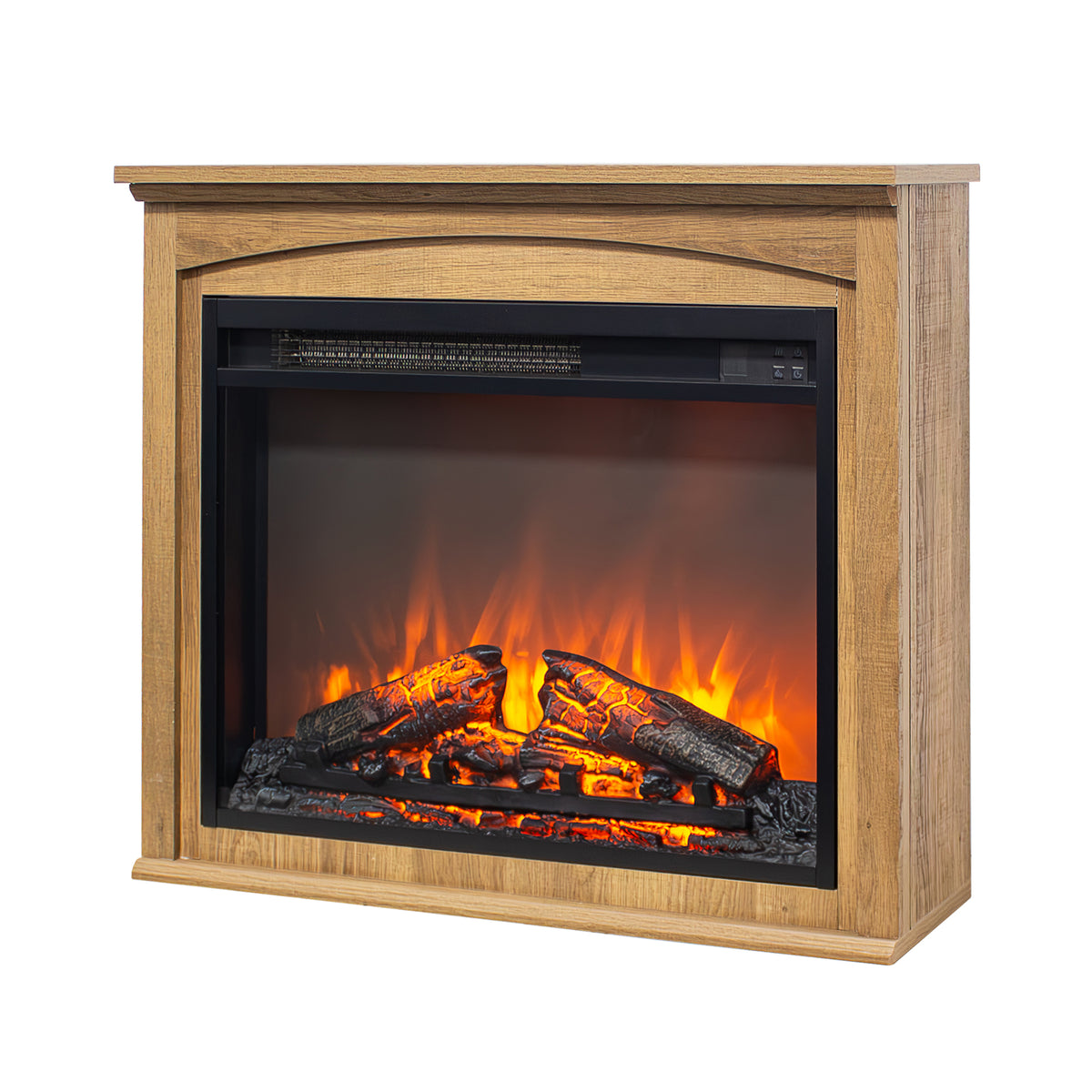 28 inch Electric Fireplace with Mantel, 23 Inch Infrared Quartz Fireplace Heater, Realistic Log & Brick Flame Effect.Freestanding Wooden Fireplace Cabinet for Living Room Bedroom