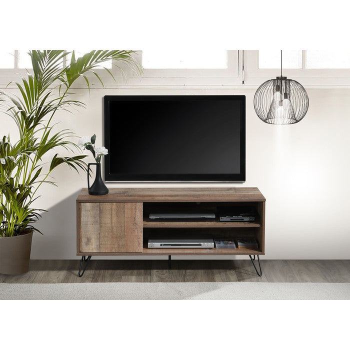 Modern 47 in Wooden TV Stand Media Console for TVs up to 50'-55' With 2 Shelves and Cabinet, Rustic Oak