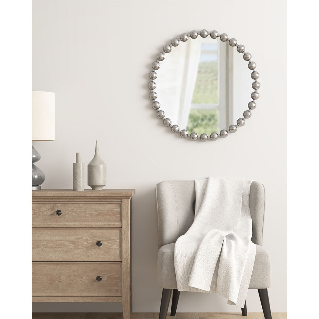 Beaded Round Wall Mirror 27'D