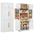 K&K 78.2' Tall Farmhouse Kitchen Pantry Cabinet with 8 Door Shelves, Storage Cabinet with 4 Adjustable Shelves, Hidden Drawer, Wine Rack, Versatile Cupboard for Kitchen, Dining & Bathroom, Retro White