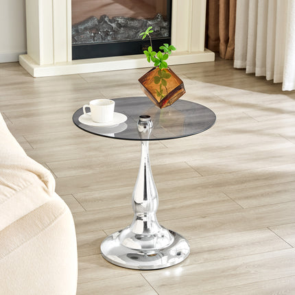 Small metal side table, modern silver round side table with a glass top measuring approximately 19.6 inches in diameter. Ideal for use next to a bed or sofa, in living rooms, bedrooms, patios, etc.