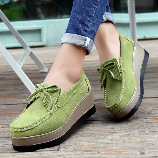 New Tassel Bow Design Shoes For Woman Fashion Thick Bottom Wedges Shoes Casual Slip On Solid Color Flats - Eloy Royal