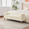 65.94' Wide Modern Upholstered  Boucle fabric Storage Bench, Bed End Foot Stool With Armrest&2 Bolster  Pillows, Bench Daybed With Rubberwood Legs For Living Room, Entryway, Dormitory, Bedroom, Beige