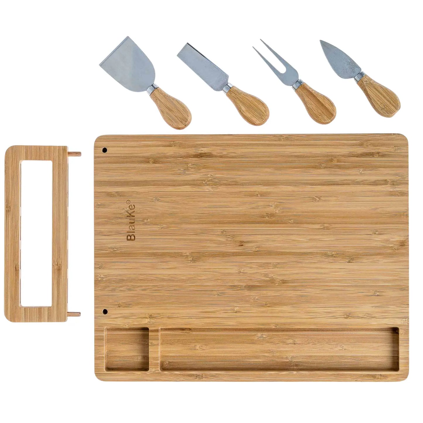 Bamboo Cheese Board and Knife Set - 14x11 inch Charcuterie Board with 4 Cheese Knives - Wood Serving Tray - Eloy Royal